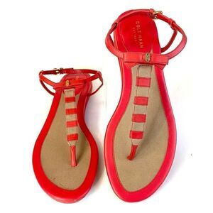 Cole Haan Red Natural Bow Stripe Tstrap Sandal Ankle Womens Size 10